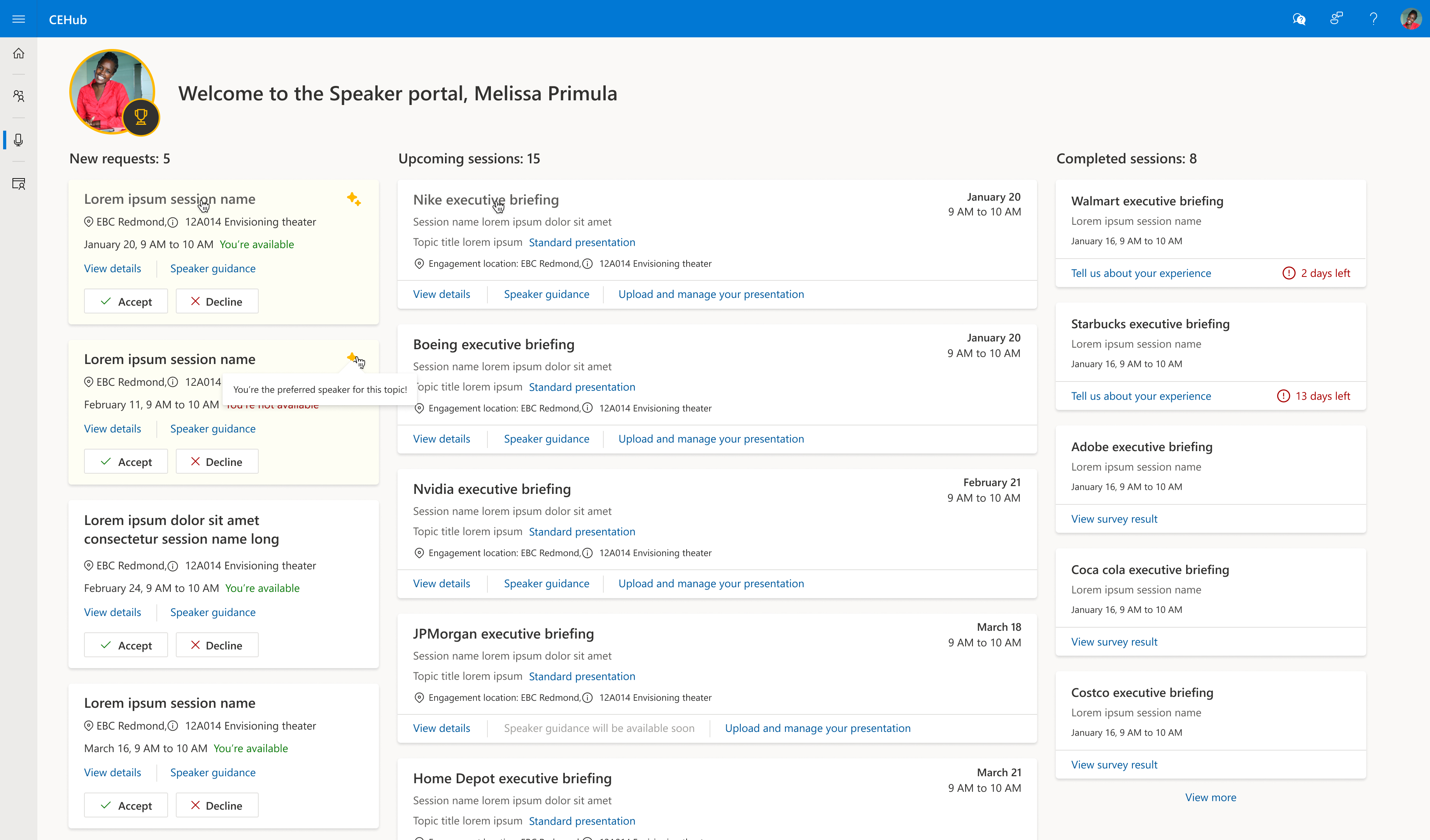 Speaker dashboard